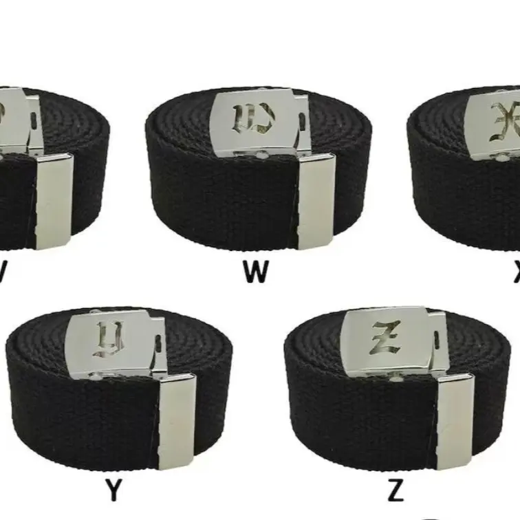 Initial Buckle with Belt - Personalized Accessory for Men and Women, Black Color, Military Canvas Design, Adjustable Buckle Casual Waist Belt