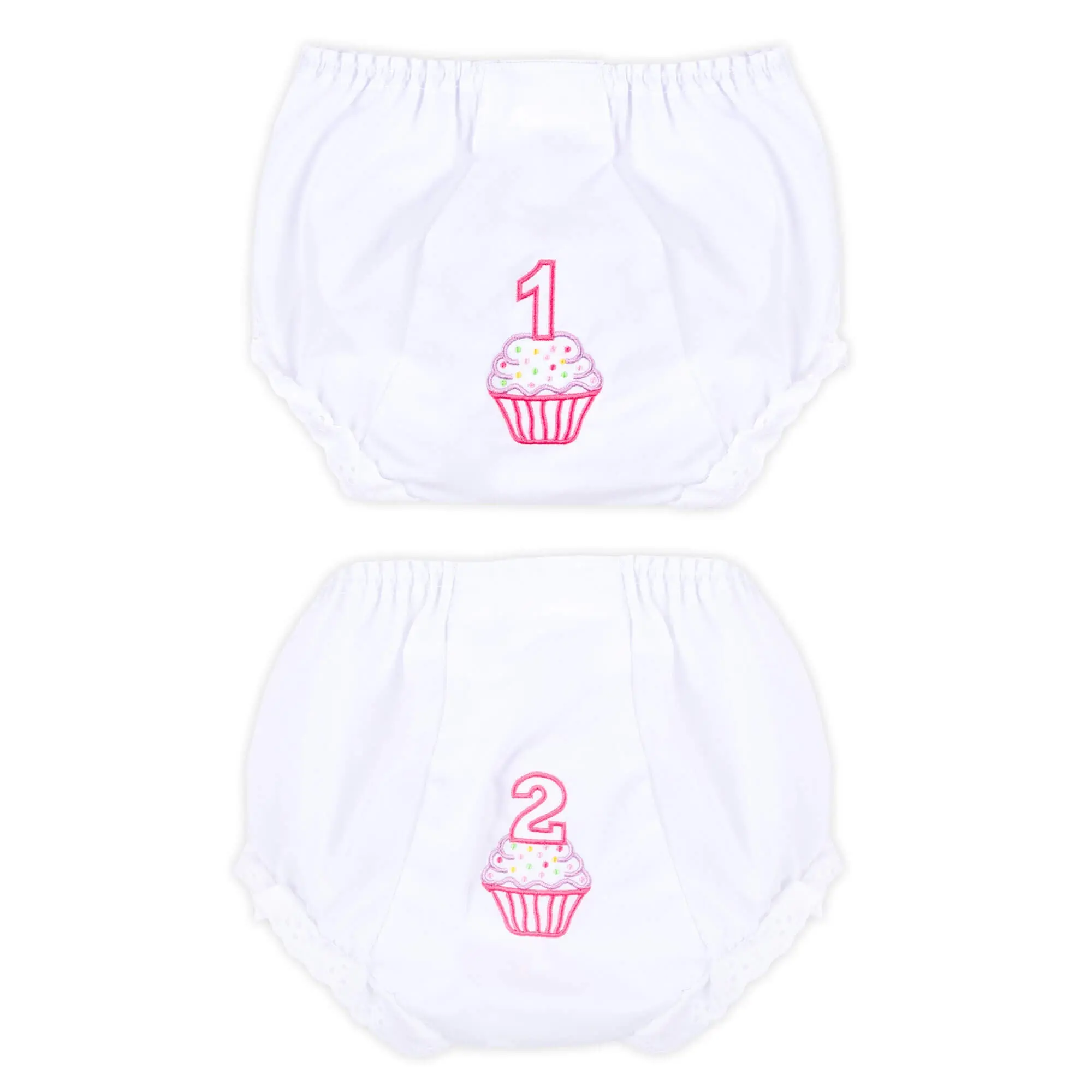Birthday Cupcake White Bloomer - Embroidered Girls Diaper Cover or Panty