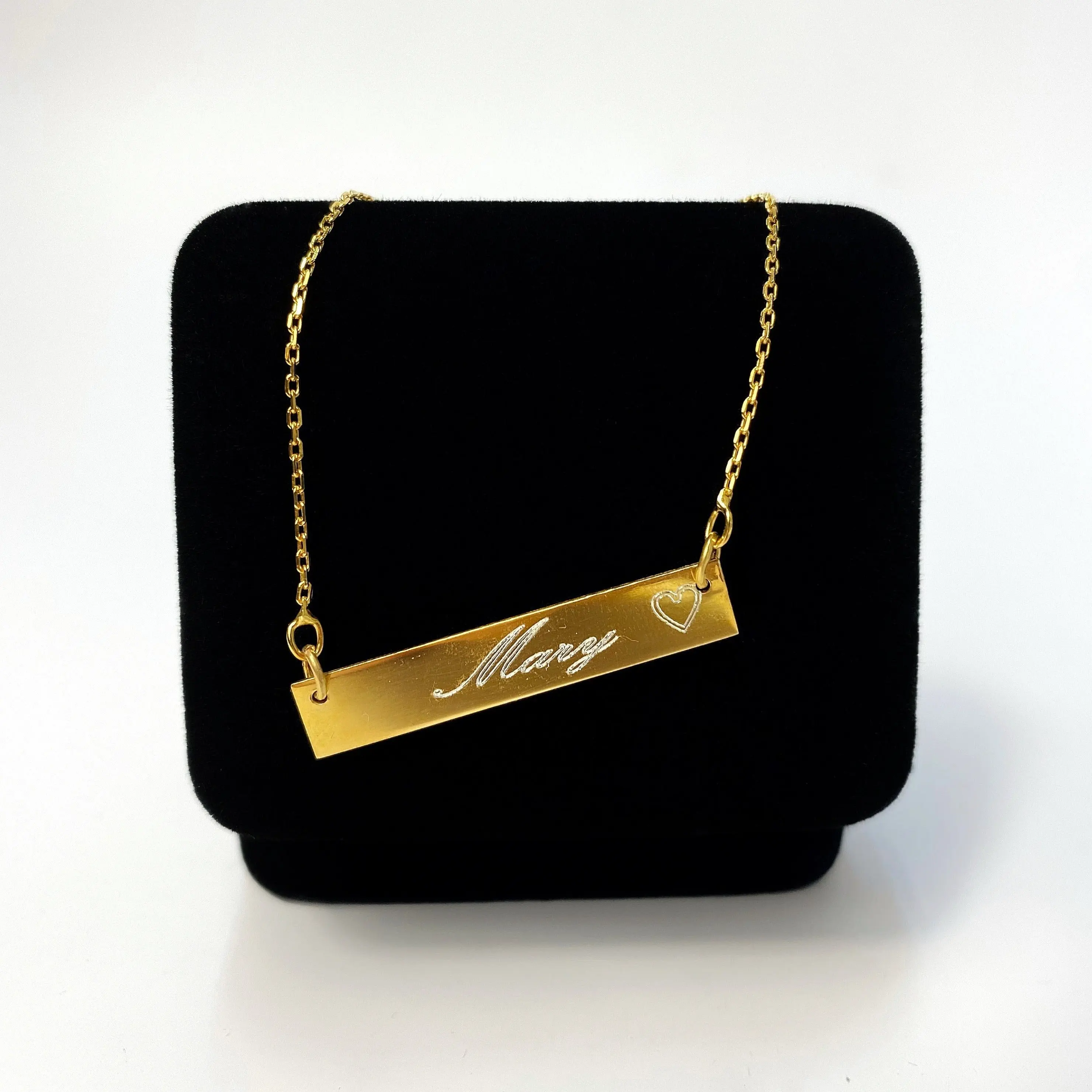 14K Yellow Gold Name Bar Necklace with Heart