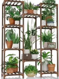 Plant Stand Indoor Outdoor Tall Plant Shelf for Multiple Plants Pots Wood Flower Stand Large Flower Holder for Living Room, Patio, Balcony, Garden Decor, Brown