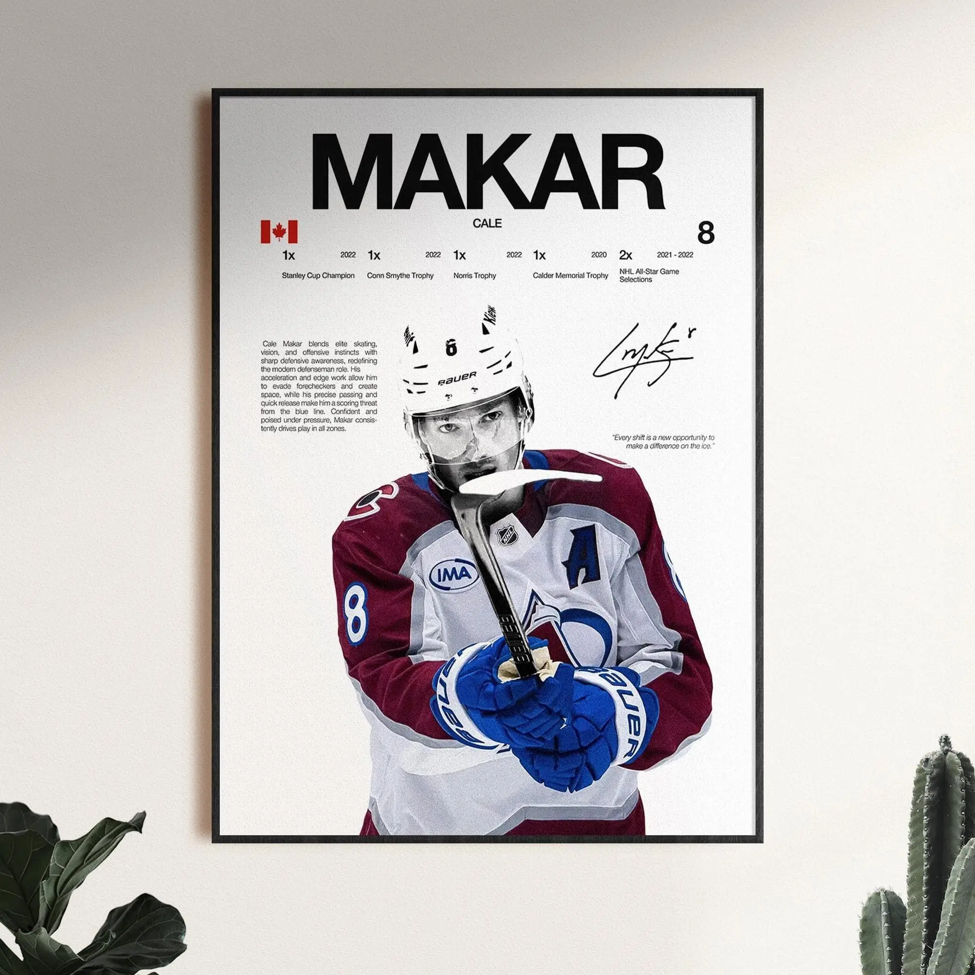 Cale Makar Poster, Colorado Avalanche Wall Art Print, Ice Hockey Wall Decor, Hockey Fan Gift, Sports Room Decor ( Unframed - Print Only )