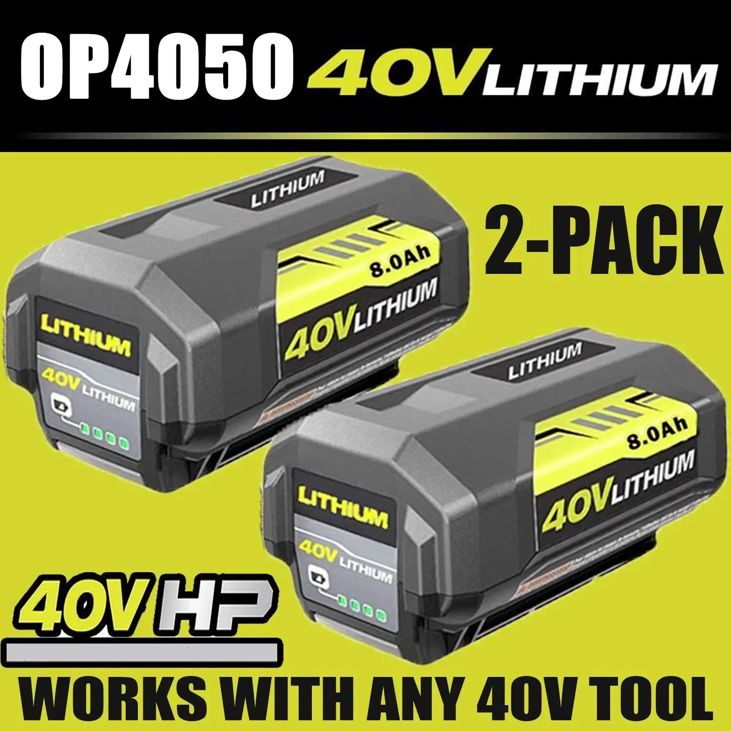 40V 8.0Ah Lithium Battery Replacement for Ryobi OP4040, OP4026 - 1/2 Pack Compatible with Ryobi Cordless Power Tools