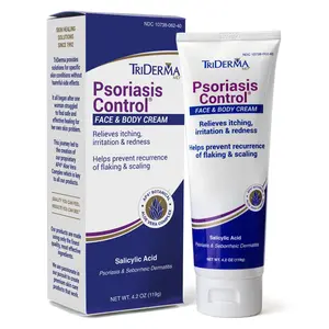 TriDerma Psoriasis Cream for Face & Body - Maximum Strength Salicylic Acid & Aloe Vera for Rapid Relief, Gentle Moisturizing for Sensitive Skin, Dermatologist-Tested - Flakiness Control
