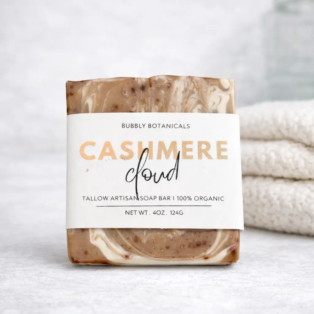Cashmere Cloud Tallow Soap Bar - Nurse-Formulated Natural Body Care Cleanser with Vanilla, Coconut, Vitamins, Cocoa, Jasmine, Handmade Skincare