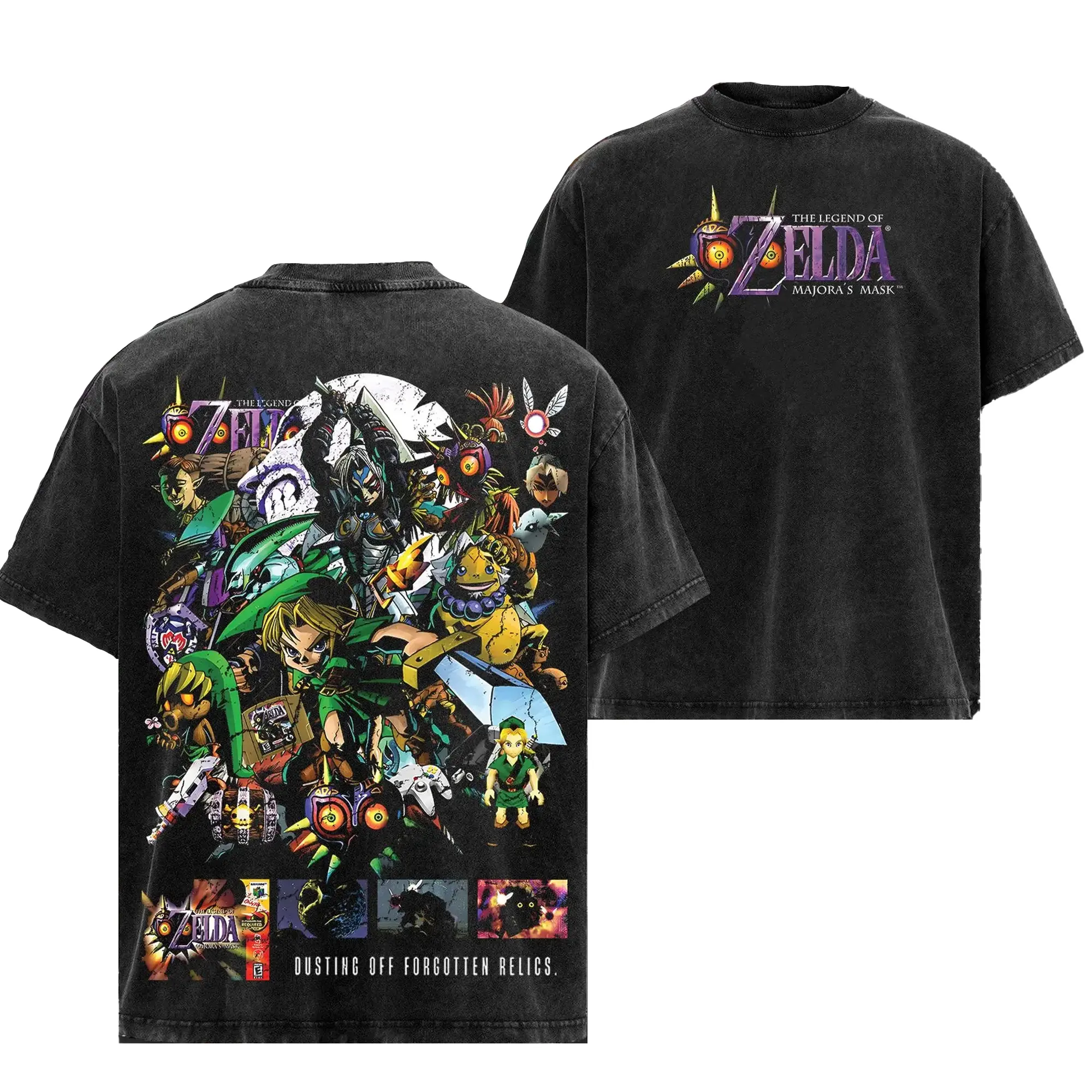 The Legend of Zelda: Majora's Mask Game Edition Double Printed Oversize Lightweight Acid Washed Tee, Zelda Fans RPG Game Graphic Hoodie, Streetwear Unisex Oversize Gift for RPG Game, Summer Outfits, Gift for Zelda Fans