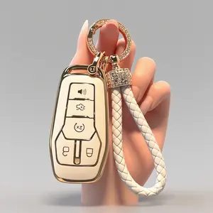 Smart Key Fob Shell Case Cover Fit for Ford F150 Explorer Mustang Edge Fusion Lincoln MKX MKC MKZ Keyless Entry Remote 5 Buttons Pad Key Cover 2013 2014 2015 2016 2017