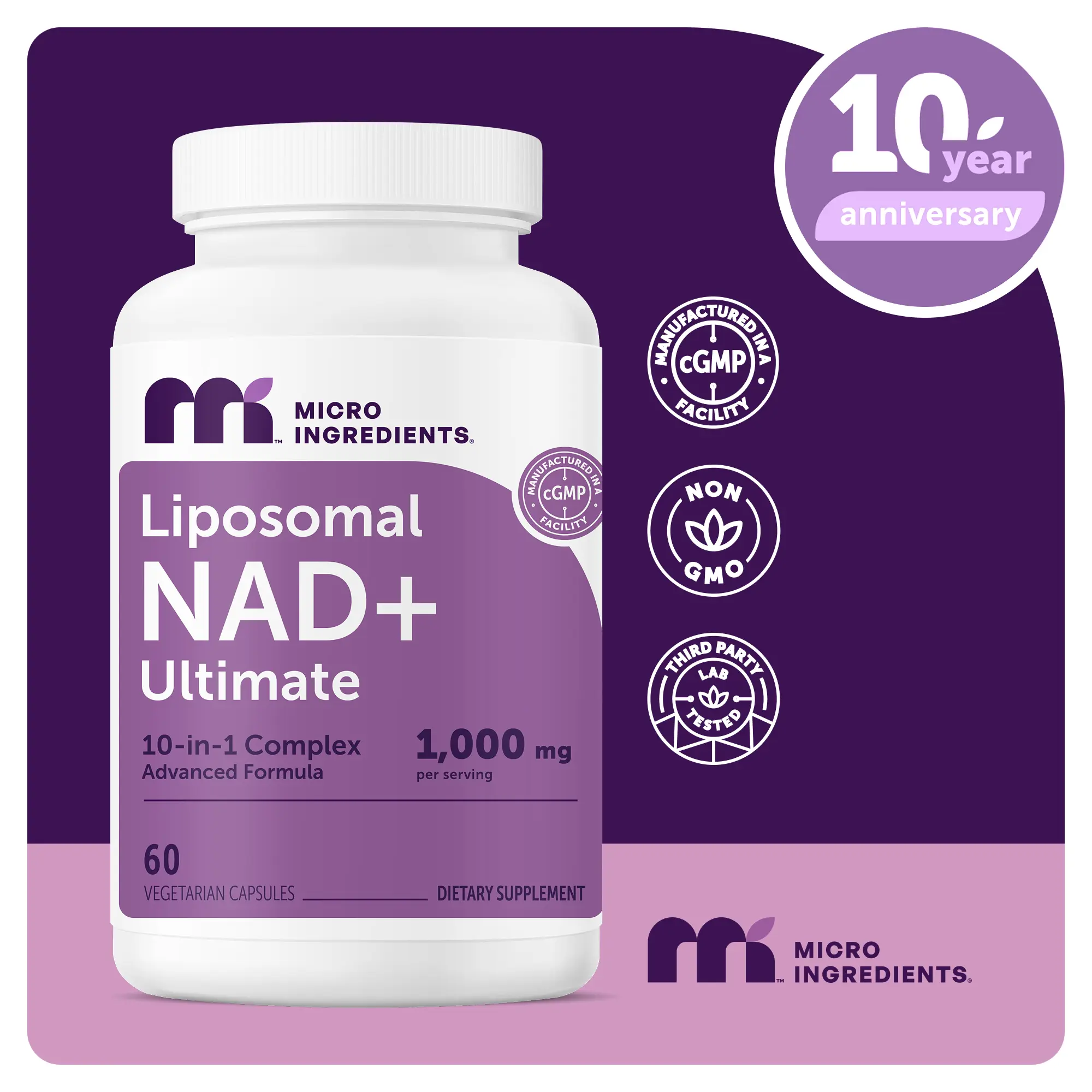 Micro Ingredients Liposomal NAD+ Ultimate 1,000mg, 60 Veggie Capsules Micro Ingredients Liposomal NAD+ Ultimate 1,000mg, 60 Veggie Capsules