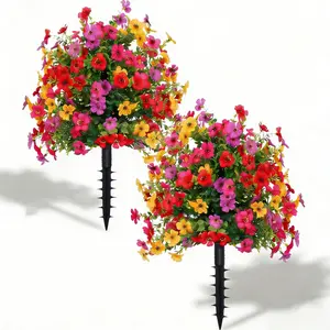 2 Bundles Artificial Violet Rose Bushes, Decorative Flowers, Outdoor UV Resistant Waterproof Flowers, Garden Porch Patio Decor, Low Maintenance No Watering Needed, Realistic Fake Bushes Plants for Garden, Front Porch, Yard, Mother's Day Gift #GLOBAL PICKS