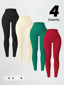 Women's High-Waisted Ribbed Yoga Pants, Skinny Yoga Bottoms, Tight-Fitting Design, Comfortable Daily Wear & Fitness, Fall Season Essential