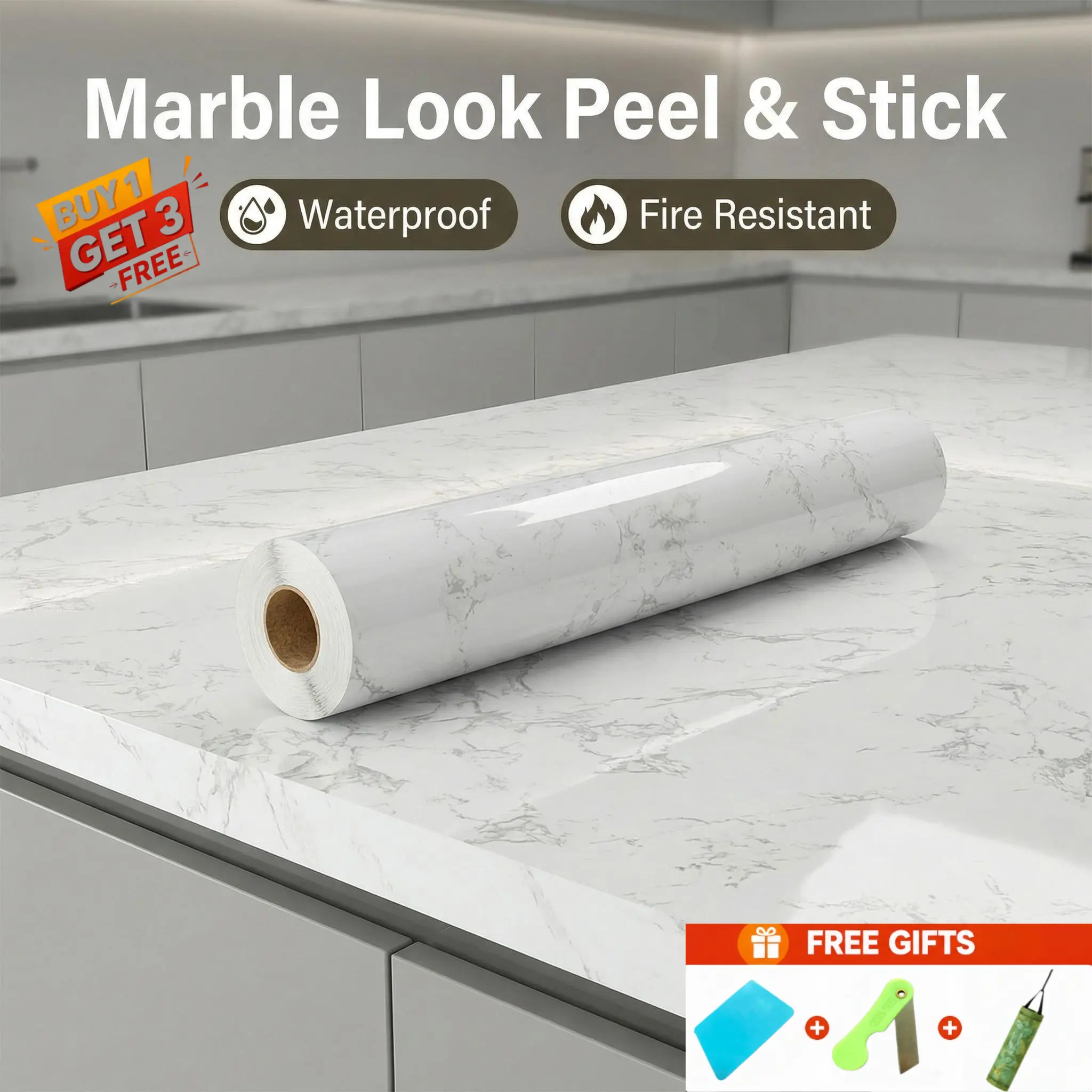 Thick Self-Adhesive Marble Pattern Peel and Stick Wallpaper Designs - Pre-Pasted Renter-Friendly Decorative Sticker, Oil-Proof, Waterproof, Heat-Resistant, Stain-Resistant, Moisture-Proof for Kitchen Countertops, Stoves