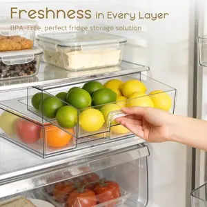 Criusia Stackable Clear Refrigerator Organizer Drawers - BPA-Free Space-Saving Storage Bins for Fruit & Veggies - Perfect Space-Saving Storage Solution for Fridge
