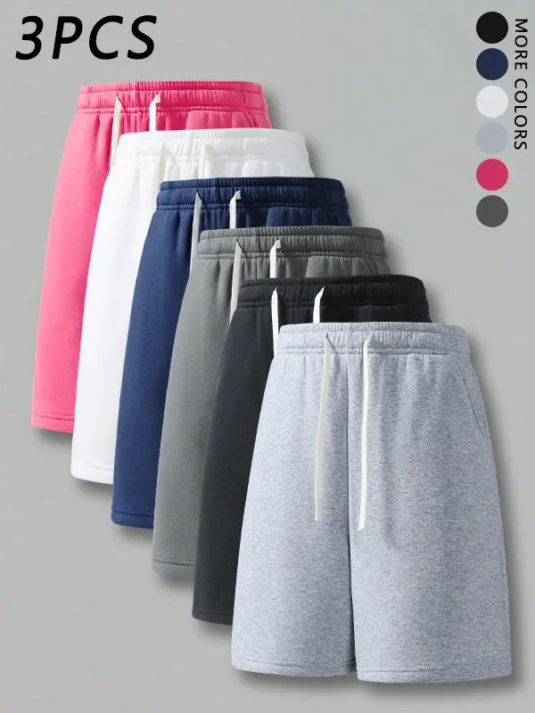 3 Pack Men’s solid-color drawstring loose straight-leg shorts,Versatile Basic knit athletic pants,Minimalist casual Street sports shorts,plain beach shorts,suitable for Daily wear,outdoor,day outings,seaside vacations,and summer Everyday Menswear Trouser