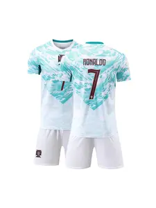 Kids Sports Set, Breathable Portugal Ronaldo Football Jersey Fan Shirt Training Suit Casual Short Sleeve and Shorts, All Seasons