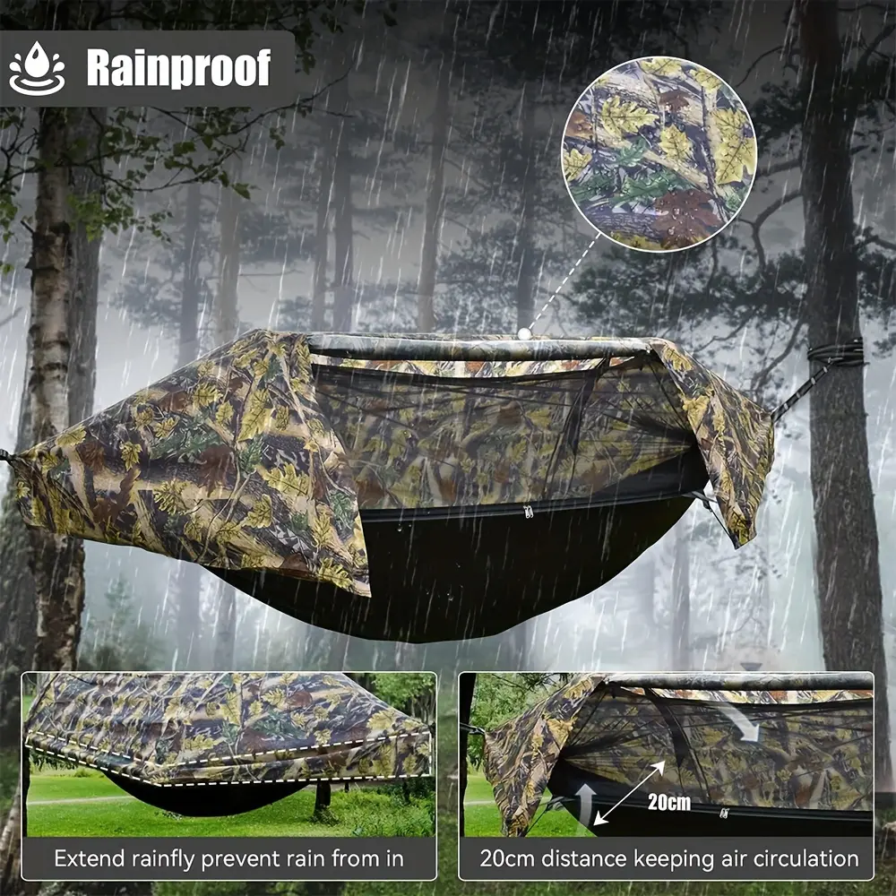 Camping Hammock, Camping Hammock with Mosquito Net and Rain Fly Cover, Lightweight Portable Hammock, Waterproof Camping Hammock, Suitable for Outdoor Backpacking Hiking Travel