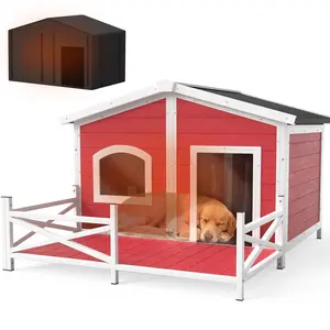 Dog House with Insulated Liner and Porch, Large Insulated Dog House Keep Warm in Winter Outdoor, Weatherproof and All-Around Iron Frame Design Dog Home for Small Medium Large Breed Dogs（47.05"D x 39.57"W x 29.53"H）