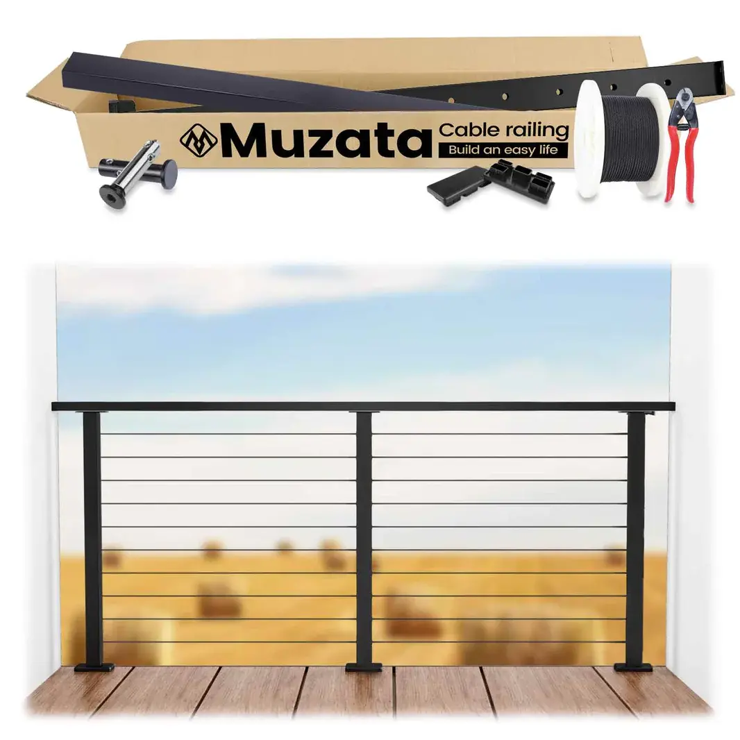 Muzata 6.5ft Complete Set Cable Railing System, One Stop Service All-in-One DIY Kit Fit