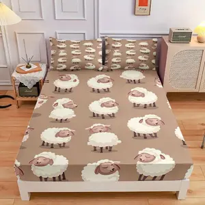 3-Piece Comfortable Sheep-Patterned Bed Hat Set, High-Definition Digital Printing, Soft And Breathable, 100% Polyester Fiber, Perfect Gift For All Seasons, Suitable For Family And Friends. Clearance Sale