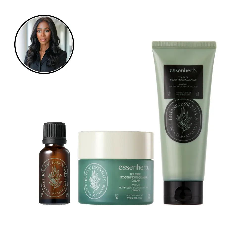 59andFlawless’s Limited Edition Pick | Essenherb Tea Tree Soothing Routine Set - Korean Vegan Skincare Set with Tea Tree Oil, Soothing Cream & Relief Foam Cleanser