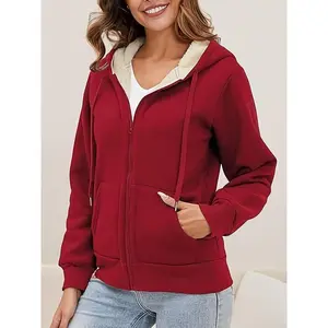 Women's wool lined hooded sweater zipper, winter warm hooded sweater, comfortable hooded wool jacket