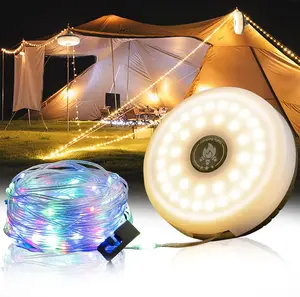 Solar Camping String Lights: 4-in-1 Quick-Stow Design—32.8-Foot Rechargeable, Retractable String Lights with 8 Lighting Modes; Waterproof Emergency Light & Outdoor LED Illumination.