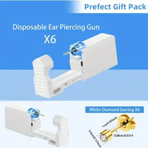 Disposable Self Piercing Tool Kit - 12pcs Set with 6 Pre-Loaded Ear Studs, 6 Easy-To-Use Guns, Portable Size - Safe for Indoor Recreation Ear Gauge Tunnels