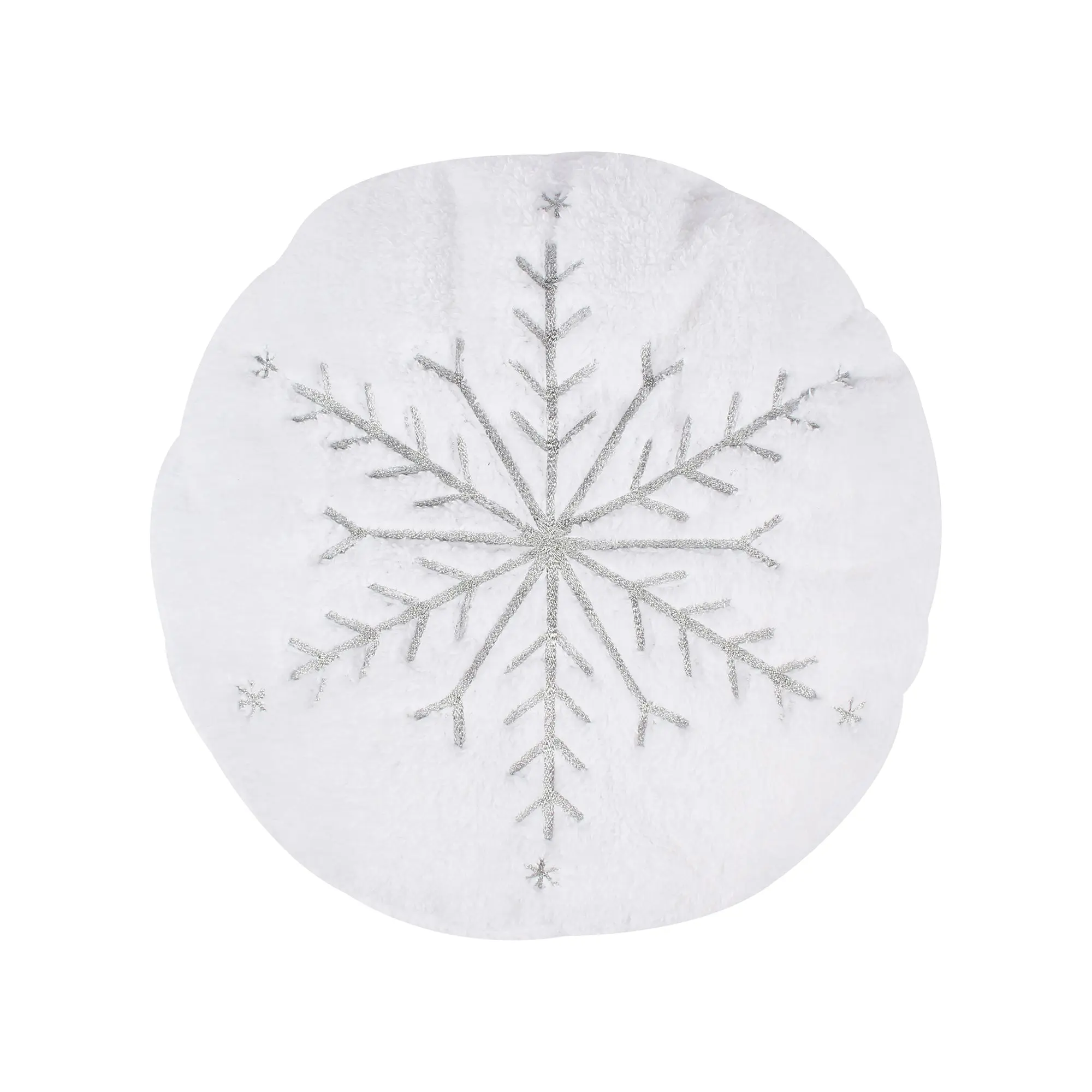 O Christmas Tree Round Metallic Snowflake Pillow