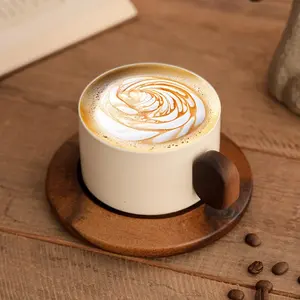 250ml Retro Style Ceramic Coffee Teacup With Wooden Saucer Set,Japanese Style Handmade Pottery,Ideal Gift For Family Gathering Gifts American Coffee Latte