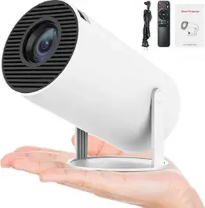 Projector with wifi and bluetooth, rotate at any angle, outdoor portable, automatic button calibration for mobile phones, tv sticks,  mini projector for iphone, projector with screen Audio Connection Noise Wireless White