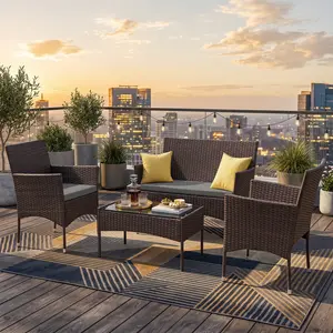 Outdoor PE Rattan 4-Piece Patio Conversation Set Wicker Chairs & Side Table for Balcony Lawn Porch Weatherproof Outdoor Furniture, Patio Furniture Sets, Outdoor Patio Furniture