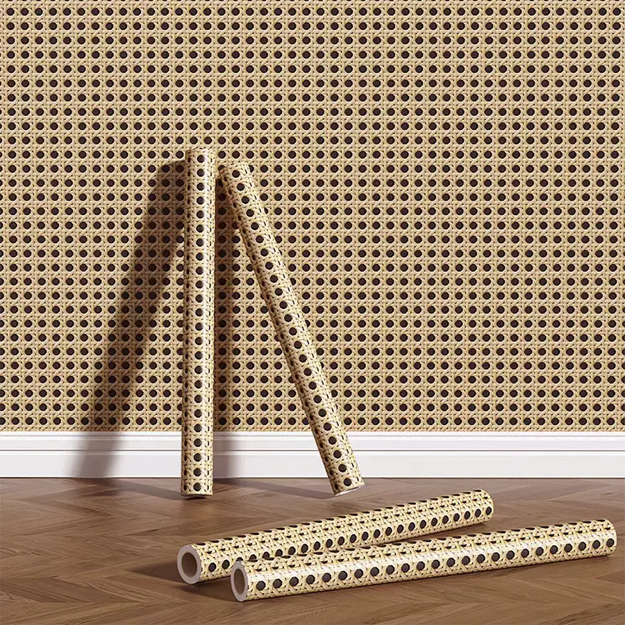 Rattan Woven Self-Adhesive Decorative Wallpaper, 3D Textured PVC, Thickened Removable Sticker, Moisture-Proof, for Bedroom, Living Room, Restaurant, Study, Tea Room