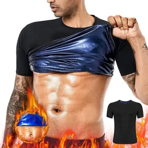 Sauna Shirt for Men, Tummy Control Compression Sweat Sauna Workout Suit, Gym Exercise Compression T-Shirt Waist Trainer Sweat Suit Short Sleeve Sports Shapewear