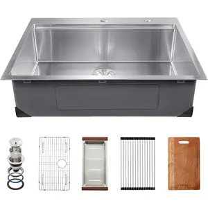 VEVOR Drop In Kitchen Sink 33 Inch Kitchen Sink Workstation, 304 Stainless Steel Top Mount Sinks, Drop-In Single Bowl with Ledge Multiple Accessories Sink for RV, Prep Kitchen, Bar 33x 22x 9inchVEVOR Super Brand Day