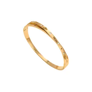 Roman Numeral 14k Gold Bangle Bracelet