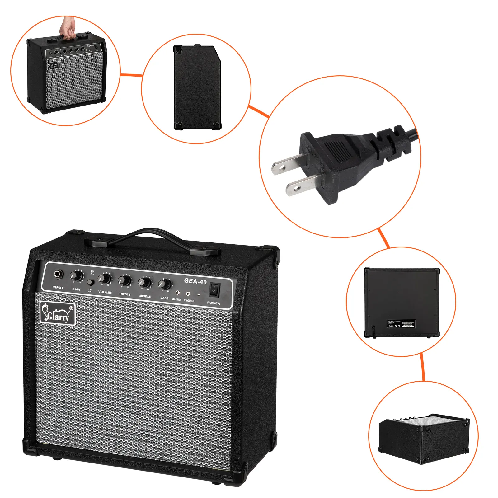 GEA-40 40W Electric Guitar Amplifier - Black Audio Amplifier for Electric Guitars