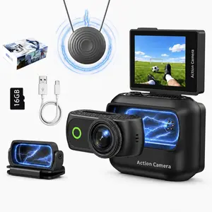 4K Action Camera Magnetic Vlog Kit, First-Person Outdoor Camera Set with Neck Strap, Detachable Live View Monitor, Cap Magnetic Accessory and 16GB Memory Card, SummerWins DealsForYouDays