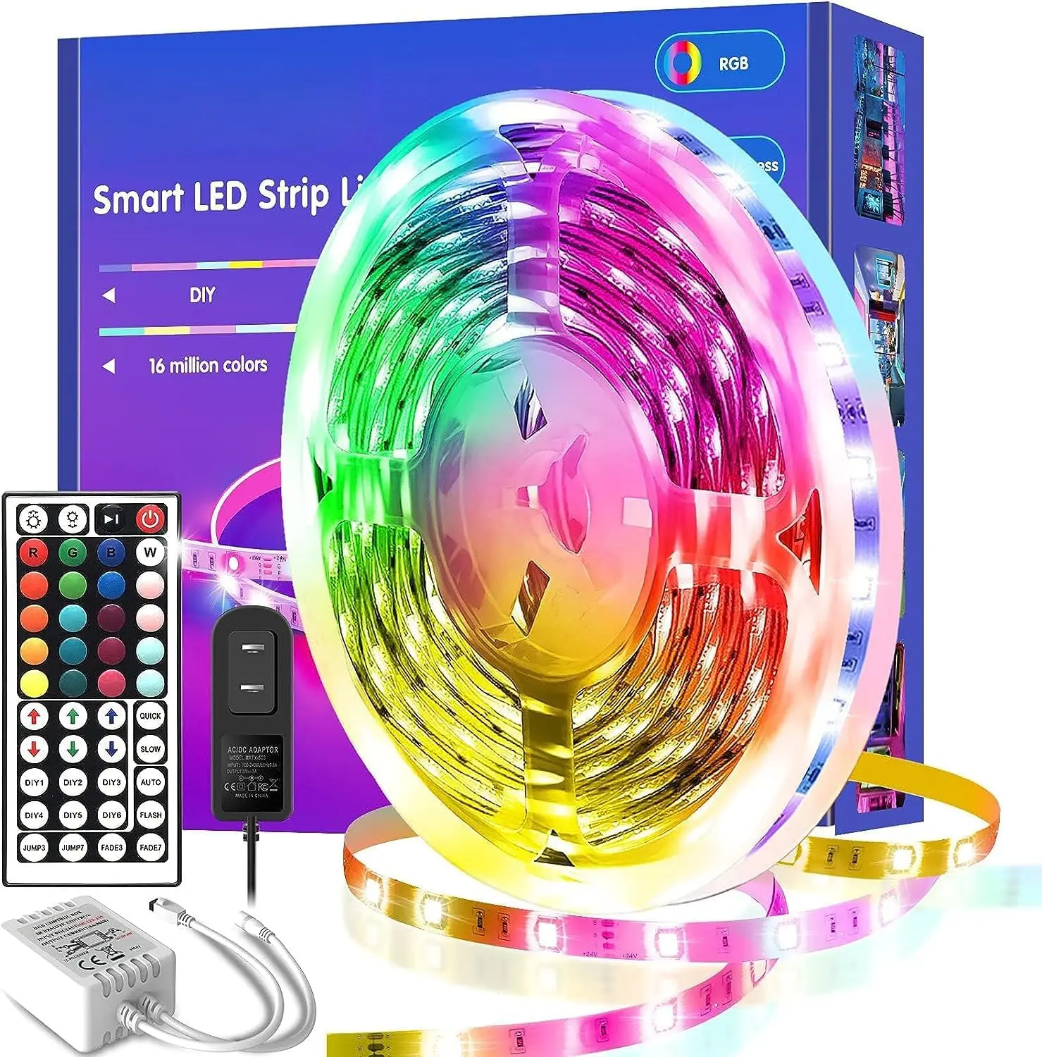 RGB Led Strip Lights 50ft, Music Sync Color Changing LED Light Strips Kit with Ir Remote, Led Lights for Bedroom, Kitchen, Home Decoration