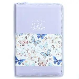 Bible in Spanish with Zipper 12 Point Large Font Reina Valera 1960 Imitation Leather Floral Lilac with Index and Floral Spine