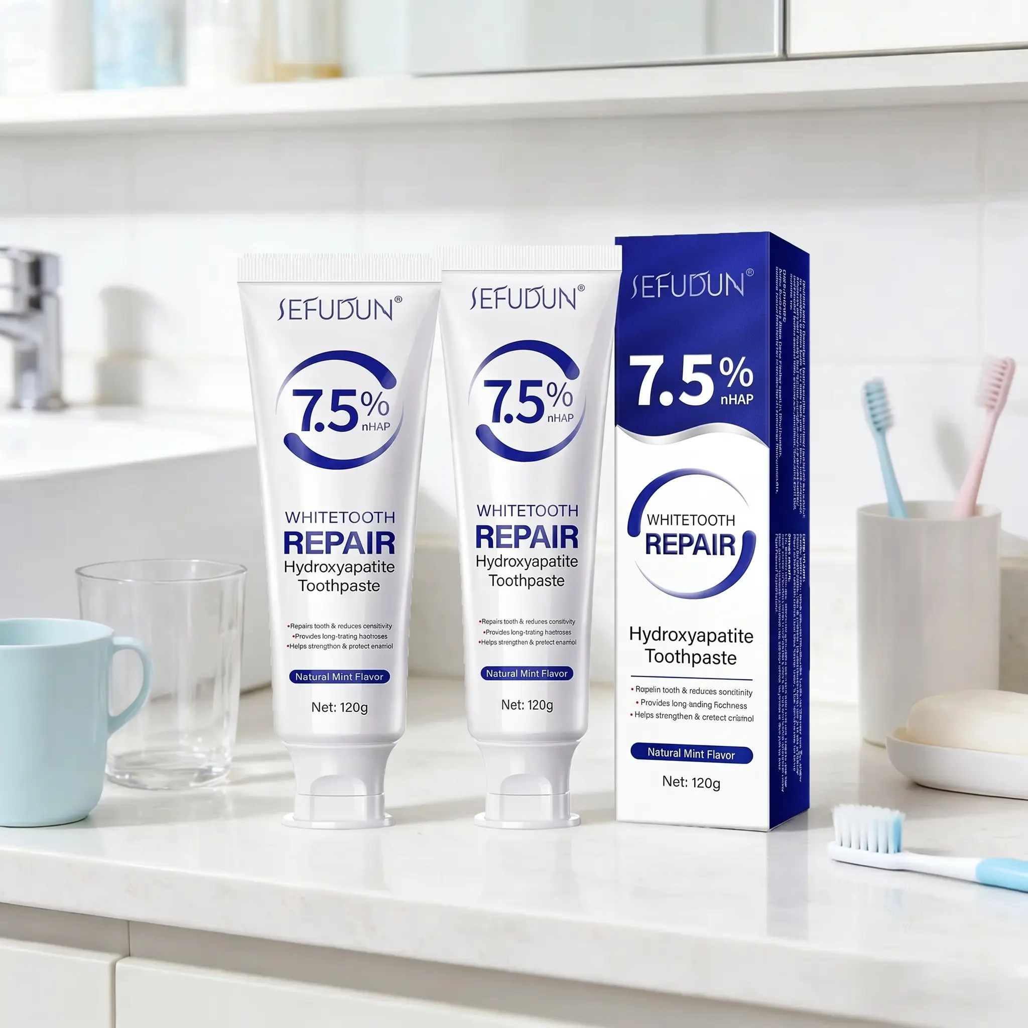 7.5% Nano Hydroxyapatite Toothpaste, Fluoride-Free Formula, Fresh Mint for Fresh Breath & Oral Freshening, Enamel Repair & Strengthening, Sensitive Teeth Care, Bright Smile, 120g (Enamel Repair Toothpaste for Oral Care), Oral Freshening Toothpastes