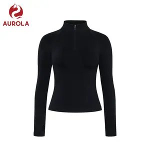 AUROLA Influence Seamless Workout Jacket for Women, Half Zip Slim Fit Long Sleeve Yoga Top with Thumb Holes, Sculpt Compression Athletic Gym Activewear