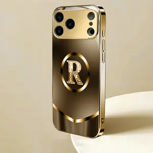 Phone Case: Elegant Gold-Plated Letter R Pattern New Phone Case, Suitable for iPhone 17 Pro Max, 17 Pro, 17; iPhone 16 Pro Max, 16 Pro, 16; iPhone 15 Pro Max, 15 Pro, 15; iPhone 14 Pro, 14; iPhone 13 Pro Max, 13 Pro, 13. Fresh Design, Soft Texture, Suitab