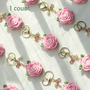 Handmade Crochet Rose Keychain, Backpack Decoration, Car Key Decor, Wedding Party Gift, Birthday Present, Graduation Gift, Keychain Pendant