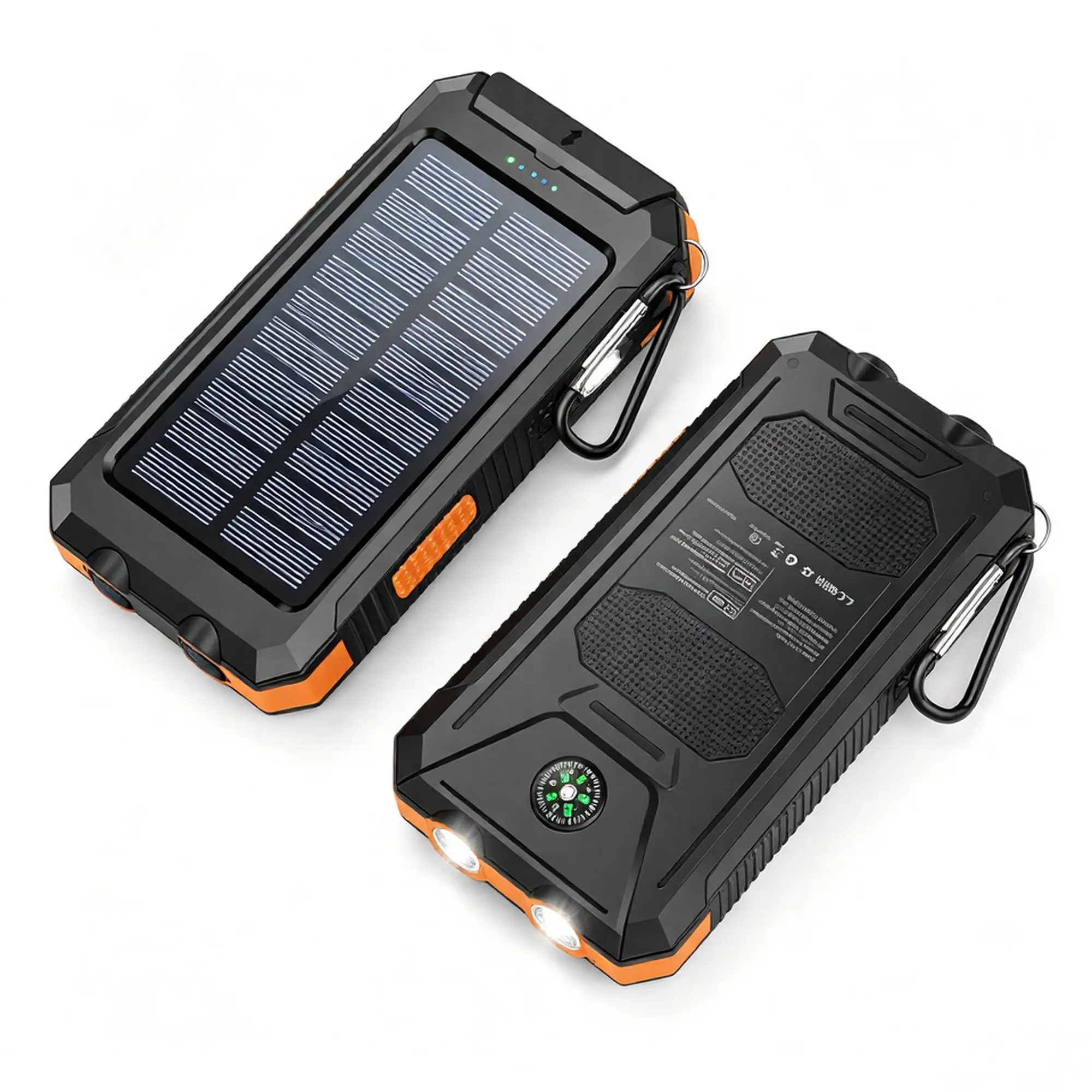 10000mAh Solar Portable Charger - Dual USB Fast Charging Power Bank with Built-in Flashlight & Compass, IP65 Waterproof, Accessories for Smartphone, Mobile Devices Camping Hiking