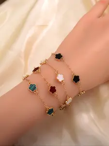 Women's Stainless Steel Bracelet Set, Lucky Clover Design, Elegant Daily Wear Jewelry, Perfect Gift for Friends & Festivals