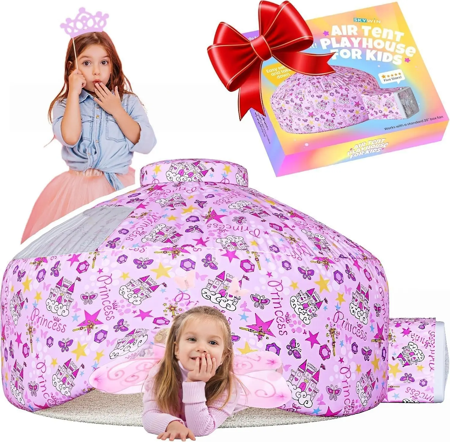 Air Inflatable Kids Playhouse Tent, Blow‑Up Indoor Play Tent for Boys Girls, Imaginative Play Fort Tent for Home