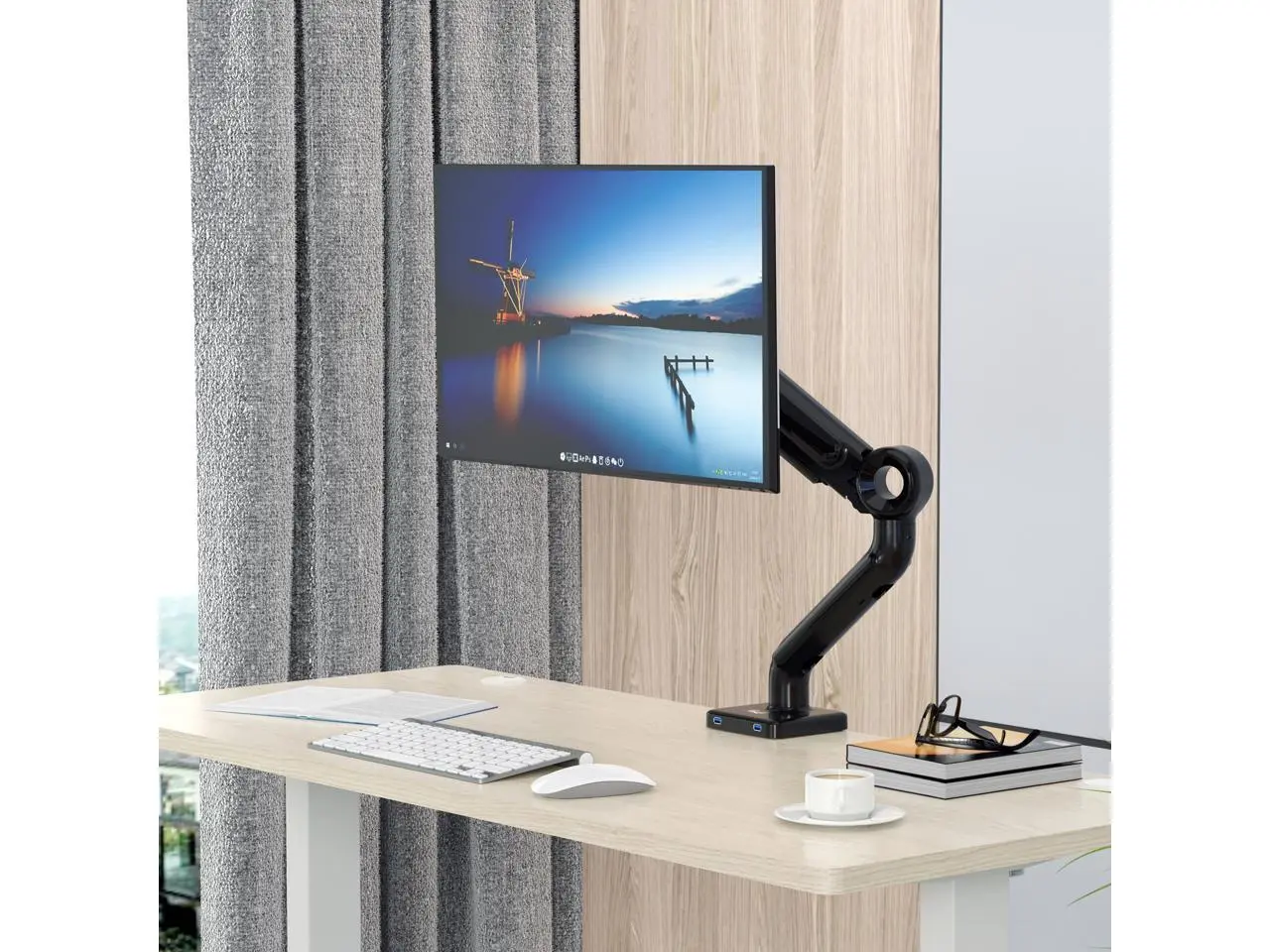 Rosewill Premium Single Monitor Mount, 13 to 35 Inch, 0 to 26.5lbs, Ultrawide Computer Monitor Stand for 35 inch Screens, Upgraded Adjustable Monitor Mount with USB, C-Clamp & Grommet Base, VESA 75x75