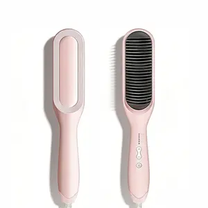 Hair Straightener Brush Negative Ion Technology 2-in-1 Comb & Flat Iron Anti-Scald Auto Shut Off Adjustable Heat Portable Design straightner
