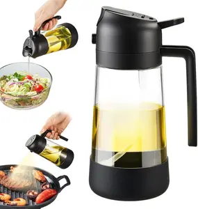 Oil Dipenser Bottle with Silicone Bottom, 2 in 1 Olive Oil Sprayer and Dispenser, Oil Spray Bottle 500ML/ 17OZ for Cooking, Kitchen, BBQ, Air Fryer,