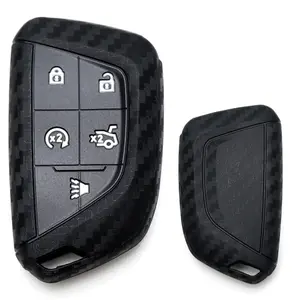 iJDMTOY Black Carbon Fiber Pattern Full Coverage Soft Silicone Key Fob Cover For 2020-up Cadillac CT5 CT6 XTS XT4 XT5 ATS Keyless Fob