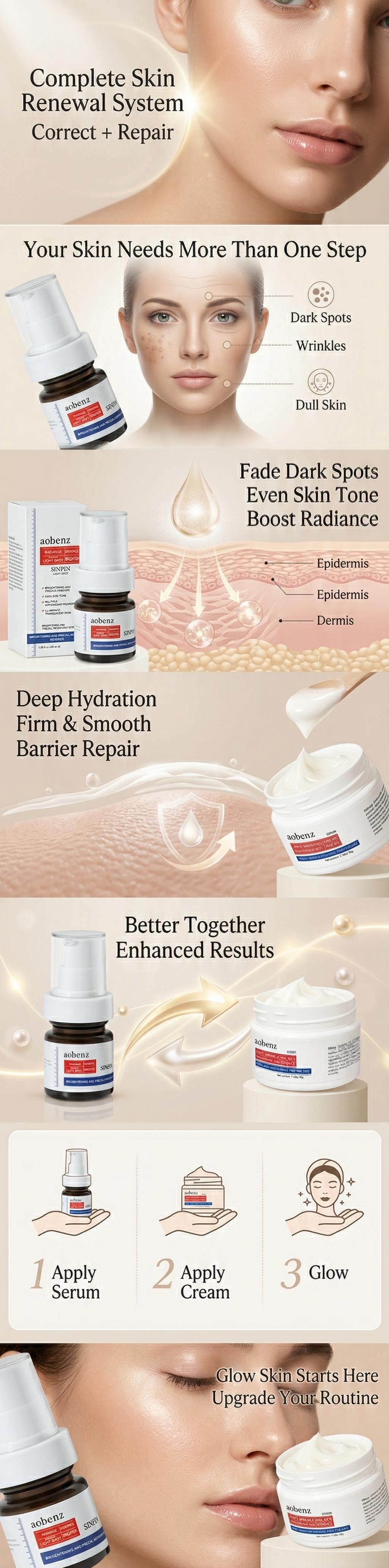 Dark Spot Corrector Serum & Anti Aging Face Cream Set – Brightening, Firming, Hydrating Moisturizer – Fade Spots, Smooth Wrinkles, Even Skin Tone – Glass Skin Routine Kit