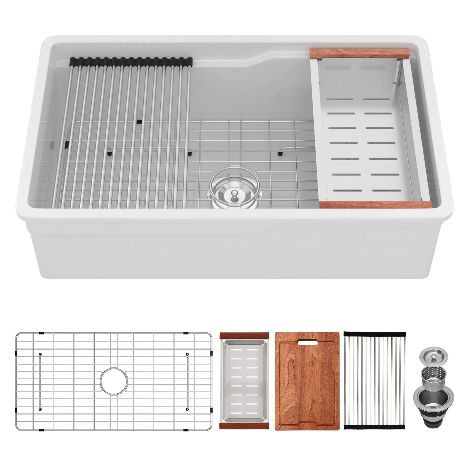 Undermount Workstation Single Bowl Porcelain Ceramic Kitchen Sink